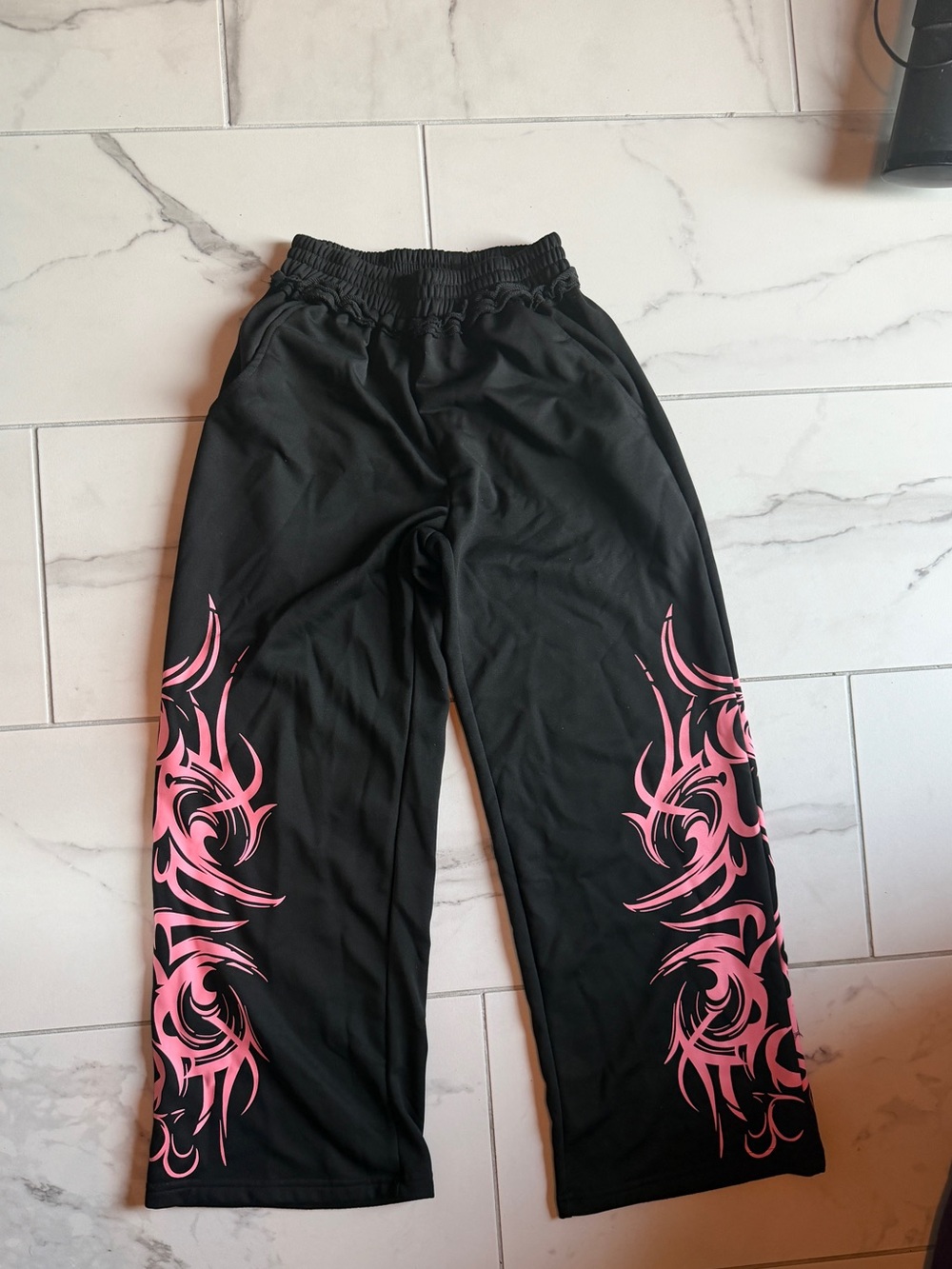 Black Streetwear SweatPants with Pink Tribal Print